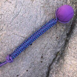 Dog Training Ball Purple Paracord Handle Fetch & Reward Toy 2.5" Ball 12" Rope